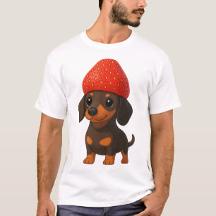 Grappige dachshond met aardbeien en hoed fruitig t-shirt