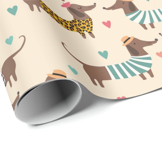 Grappige dachshonden in mutsen en truien cadeaupapier (Rol Hoek)