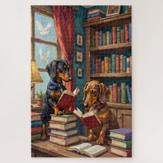 Grappige Dachshund Boekwinkel Lezende Hond Liefheb Legpuzzel