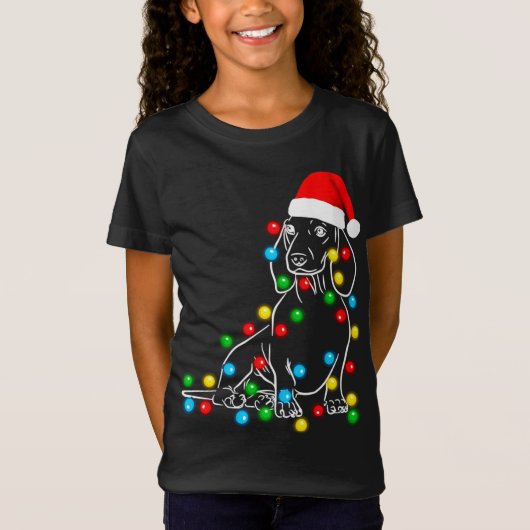 Grappige Dachshund Christmas Tree Lights Led Dog D T-shirt (Voorkant)