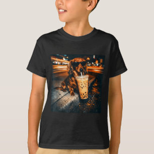 Grappige Dachshund Drinkende IJskoude Koffie Liefh T-shirt