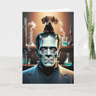 Grappige Dachshund en Frankenstein kaart