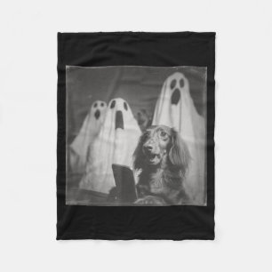 Grappige Dachshund Griezelfoto Halloween Spoken Fleece Deken