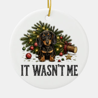 Grappige Dachshund Kerstmis Het Was Ik Niet Keramisch Ornament