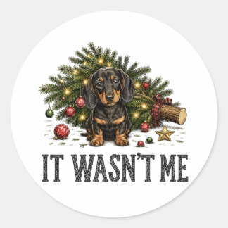 Grappige Dachshund Kerstmis Het Was Ik Niet Ronde Sticker