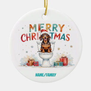 Grappige Dachshund Kerstmis – Watercolor Hond Keramisch Ornament