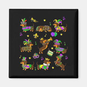 Grappige Dachshund Mardi Gras Worst Grafische Kuns Magneet