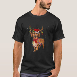 Grappige Dachshund Rendier Kerstverlichting Xmas H T-shirt