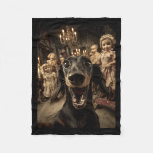 Grappige Dachshund Selfie Y-poppen en Griezeldag H Fleece Deken