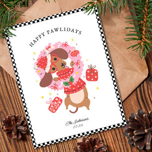 Grappige Dachshund Wiener Kerst Feestdagenkaart