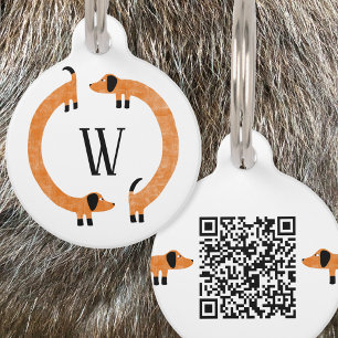Grappige Dachshund Worst Hond Monogram QR Code Huisdierpenning