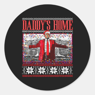 Grappige Daddys Home Trump Lelijke Kersttrui XMA Ronde Sticker