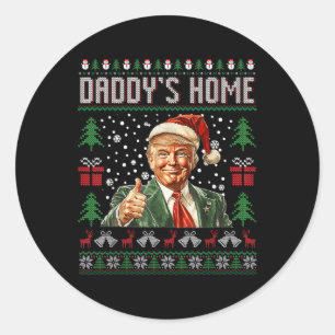 Grappige Daddys Home Trump Lelijke Kersttrui XMA Ronde Sticker