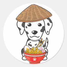 Grappige dalmatiër eet noedels ronde sticker