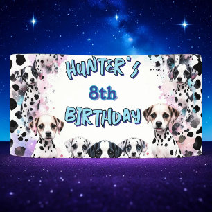 Grappige Dalmatische Blauwe Paarse Verjaardagsbann Spandoek