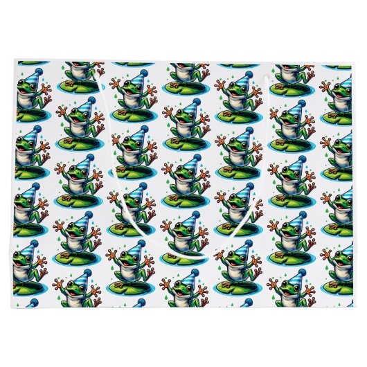Grappige Dancing Frog op een Lily Pad Verjaardag Groot Cadeauzakje (Achterkant)