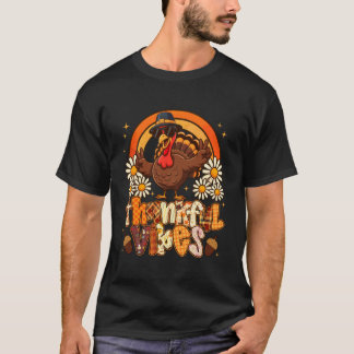 Grappige Dankbare Vibes Kalkoen Regenboog Retro Th T-shirt
