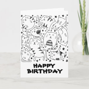 Grappige dansende katten doodles gelukkige verjaar kaart