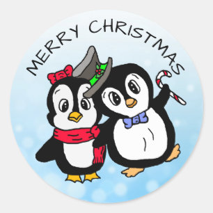 Grappige dansende pinguïns met Candy Cane Kerstmis Ronde Sticker