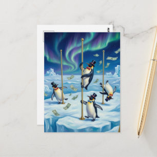 Grappige Dansende Pinguïns Noordpool Geld Regent Briefkaart