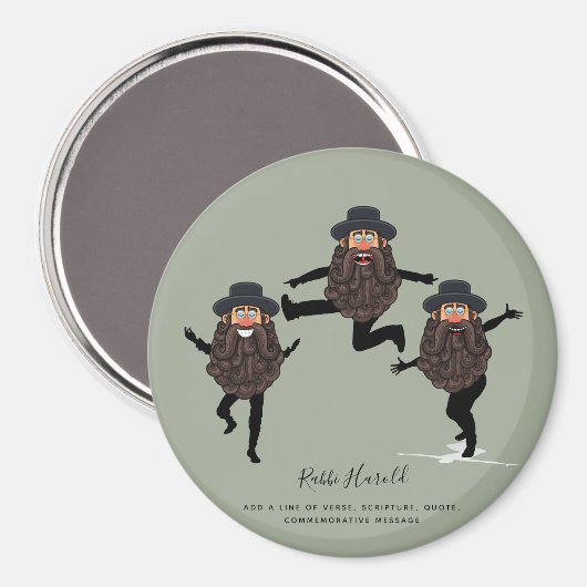 GRAPPIGE Dansende RABBI Gepersonaliseerd met tekst Magneet (Voorkant / Achterkant)