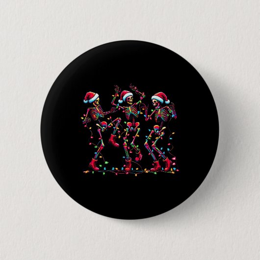 Grappige Dansende Skeletten Kerstman Hoed Dans Ker Ronde Button 5,7 Cm (Voorkant)