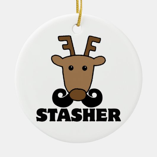 grappige dasher snor renrees keramisch ornament (Voorkant)