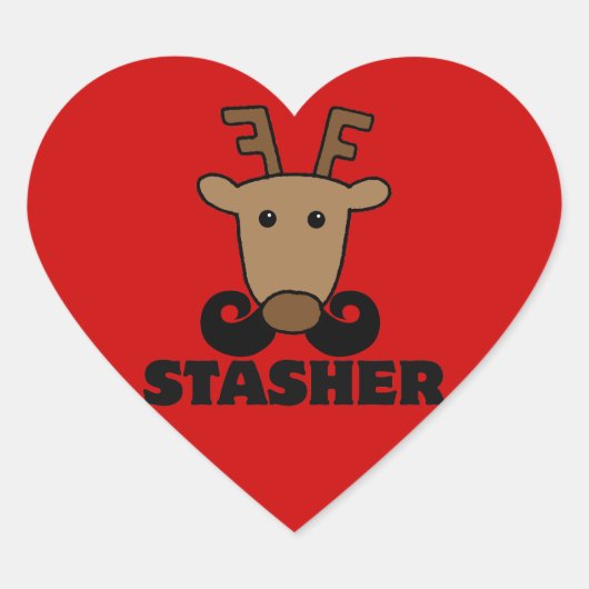 grappige dasher stasher snor rendier hart sticker (Voorkant)