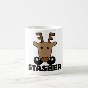 grappige dasher stasher snor rendier koffiemok