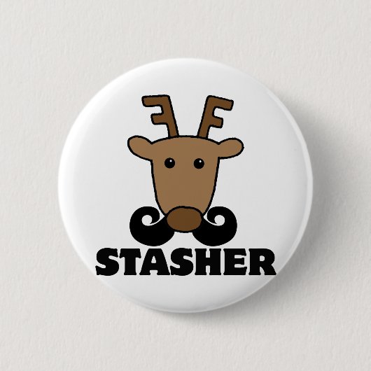 grappige dasher stasher snor rendier ronde button 5,7 cm (Voorkant)