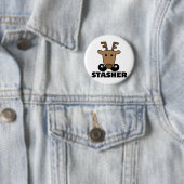 grappige dasher stasher snor rendier ronde button 5,7 cm (In situ)