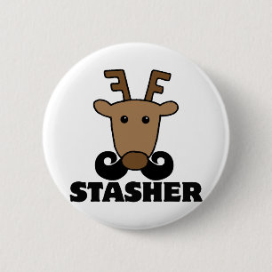grappige dasher stasher snor rendier ronde button 5,7 cm