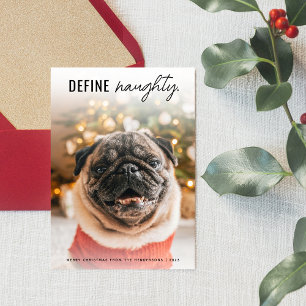 Grappige Definitie Stoute Hond Huisdier foto Kerst Feestdagenkaart