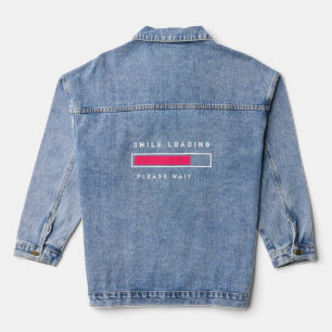 Grappige denim jas tekst glimlach te wachten denim jacket