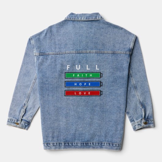 Grappige denim jas vol met geloof hoop liefde jacket (Achterkant)