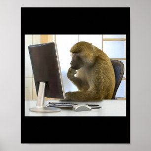 Grappige Denkende Aap Meme Kantoor Nieuwsgierige A Poster