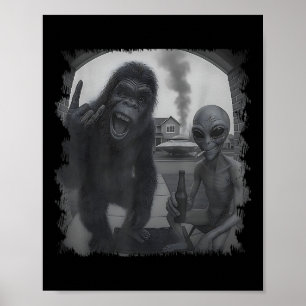 Grappige Deurcamera Mannen Vrouwen Sasquatch Ufo B Poster