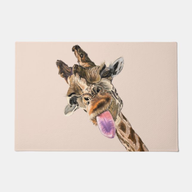 Grappige Deurmat met Speelse Giraffe -  (Voorkant)