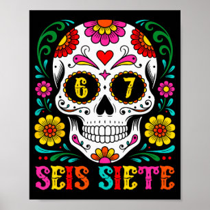 Grappige Dia De Los Muertos Suiker Schedel Seis Si Poster