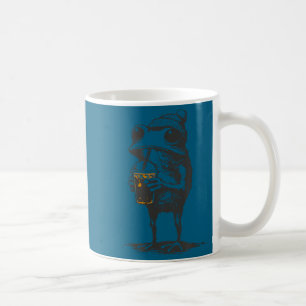 Grappige dier meme kikker drinkt ijskoude koffie m koffiemok