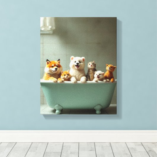 Grappige dieren in bad canvas afdruk (Insitu (Houten vloer))