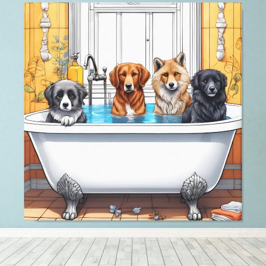 Grappige dieren in bad canvas afdruk (Insitu (Houten vloer))