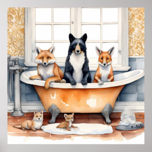 Grappige dieren in bad poster
