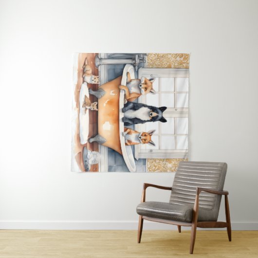 Grappige dieren in bad wandkleed (In Situ (horizontaal))