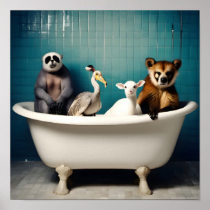 Grappige dieren in de badkamer poster
