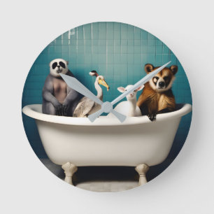 Grappige dieren in de badkamer ronde klok