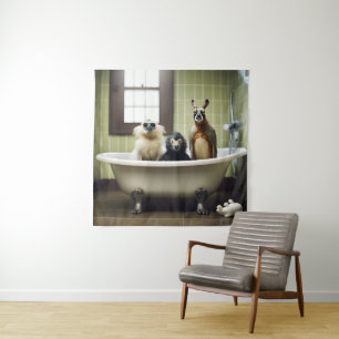 Grappige dieren in de badkamer wandkleed