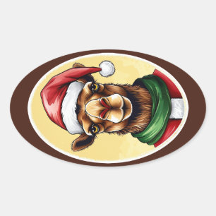 Grappige dieren Kerstfavorieten - Camel 1 Ovale Sticker