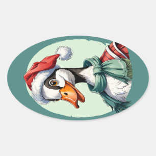 Grappige dieren Kerstfavorieten - Goose 3 Ovale Sticker