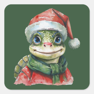 Grappige dieren Kerstfavorieten - Schildpad 2 Vierkante Sticker